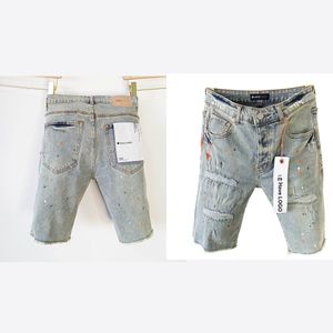 2024 Men Purple Jeans Designer Mens Slim Fit Patch Cargo Jean Shorts Vintage تمزق الكتابة على الجدران عالية الجودة