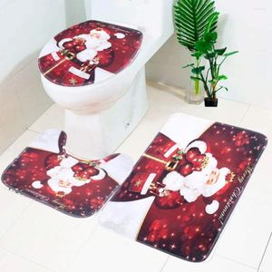 Tappetini da bagno set di tappetino natalizio Babbo Natale per l'arredamento rosso Anti slip pavimento tappeto moquet WC Cover Accessori per il bagno