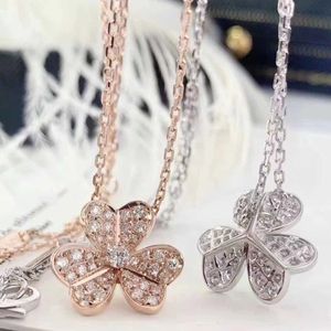 Designer V Gold High Edition VAN Lucky Clover Necklace Womens Thickened 18k Rose Full Diamond Petal Flower Pendant