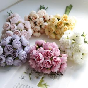 Fiori decorativi 27 head tè rosa bouquet fiore di applicazione della casa decorazione casa di seta artificiale ortensia secca all'ingrosso secco all'ingrosso