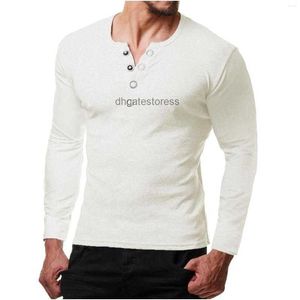 Herren T-Shirts Knöpfe Männer T-Shirts Langarm V-Ausschnitt Casual T-Shirt Vetement Homme Vintage Slim Fitness Solid Poleras de Hombre