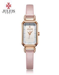 Julius Pink Watches for Women Leather Strap Rectangle Relojes Mujer with Rhinestone 2017 Winter New Arrivals Relogio Hour Ja9517007316