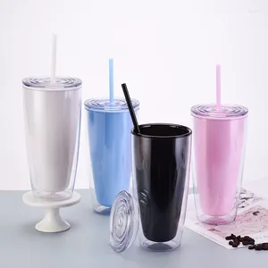 Canecas Tumbler de palha de parede dupla 750 ml grande acrílico de plástico transparente Travel isolada bebendo café com tampas