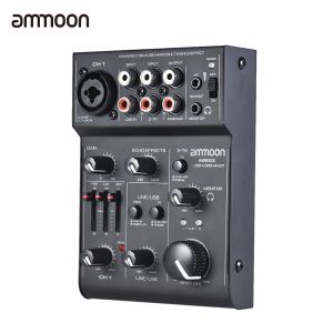 Mixer ammoon AGE03 Mixing Console Mixer 5Channel MicLine Mixer with USB Audio Interface Builtin Echo Effect Powered for Recording