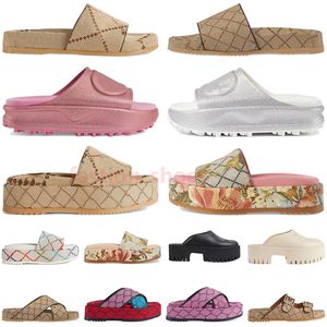 womens famous designer slippers sandals summer fashion Slider Thick bottom Luxury platform black pink white blue alphabet lady Leather flat slides mens sandels