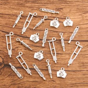 Charms 30PCS 4 Styles Metal Alloy Crutch Drum Box Work Pendant For Jewelry Making DIY Handmade Craft
