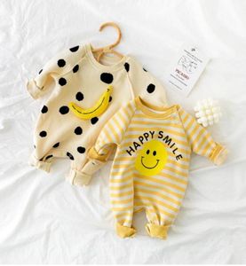 2021新しい春の女の子の男の子Romper Polka Dot Banana Smile Smile Smile Striped Jumpsuit Children Outwear Fashion Clotes e308142984877624264
