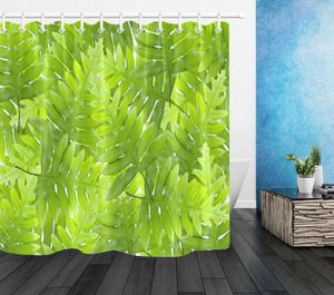 Duschvorhänge hellgrüne Blätter Vorhang Liner Badezimmer Set Polyester Stoffhaken