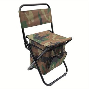 1PC Foldable Camping Chair with Cooler Bag Light Weight Fishing Chair Compact Folding Stool Seat 240412