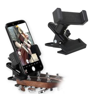 Kablar Rotertable Guitar Head Clip Mobiltelefonhållare Kalimba Instrument Live Broadcast Stand för telefon 6 tum och nedan