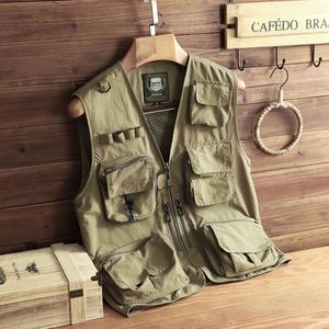 Waistcoat mens multi-pocket pography summer fishing clothes functional vest thin casual relaxed mens waistcoat 240408