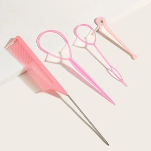 4pcs Hair Tail Tools Set with French Braid Tool Loop Rat Tail Comb Pin Braiding