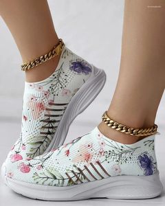 Casual Shoes Sneaker Women's Mesh Plants Print Breathable Slip-On Sneakers
