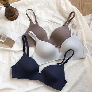 Bras Japanese Seamless Glossy Gathered Underwear Women's Simple Pure Color No Steel Ring Comfortable Triangular Cup Bra