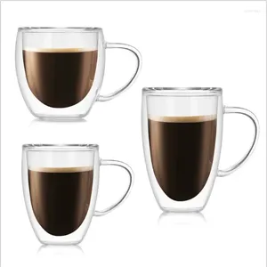 Wine Glasses Double Wall Glass Coffee Tea Cup Heat-resistant Layer Handle