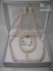 Drobne naturalne 78 mm Akoya Pink Pearl Necklace Branslet Branslet Colkings Zestaw 14K1732425