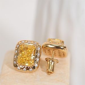 S925 Silvernålörhängen för kvinnor Yellow Diamond Sugar Cube Earrings 2024 Ny Hot Style Temperament örhängen Ljus lyxiga avancerade smycken