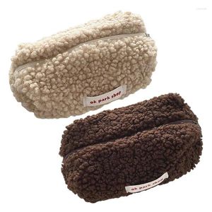 Scatole di stoccaggio sacchetto per trucco peluche simpatico cartolero stabilimento per capelli agnello trucco custodia per pelliccia morbida da bagno sacchetti con cerniera