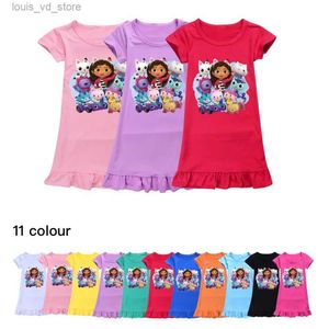 Flickans klänningar Sommarflicka Söt Gabbys Dollhouse Nightgown Kids Cartoon Gabby Cats Pyjamas Dress for Teen Girl Night Dress Baby Nightdress T240415