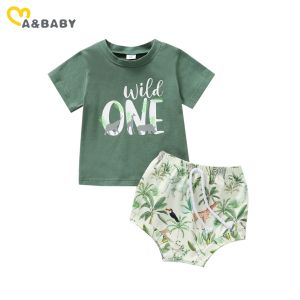 Shorts Mababy 018m Neugeborene Baby Jungen Mädchen Kleidung Sets Brief T -Shirt Tierbaumdruck Shorts Sommeroutfits