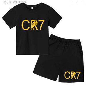 Giyim setleri erkek kız çocuk üstleri +şort yaz cr7 tişörtler setleri futbol baskılı tişörtler toddle sıradan çocuklar havalandırıcı kısa kol T240415