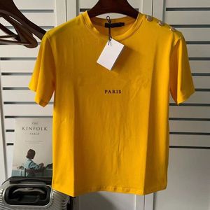 Designer -Shirt Frau T -Shirt Designer Mann Hemden mit goldenen Knöpfen Crew Nacken kurz Ärmel Baumwollperlen Buchstabe asiatische Größe lila Hemd für Frau T -Shirt Mode 20s