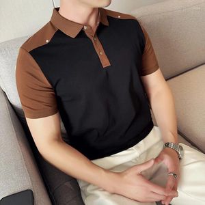 Men's Polos Boutique High-grade Relaxed Short Sleeve Knitted Polo Lapel Splicing Low-key Without Losing Fashion Simple And Capable
