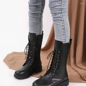 Walking Shoes Women's Designer Knight Boots 2024 Autumn Winter Fashion Lace Up Side Zipper Ankle Female Platform Bota De Vaqueiro