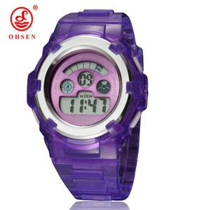 OHSEN MENINOS MENINAS CRIANÇAS CRIANÇAS 7 CORES LED LUZ LUZ DIGITAL MULTIFUNCIONAL SPORTS MILITAL SPORTES JELLY SILICONE Band Wat2875343