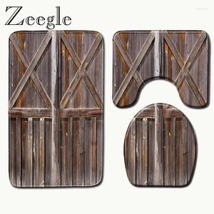 Bath Mats Zeegle Floor Mat Wood Shower Non Slip Rug Microfiber Door Soft Bathroom Toilet 3pcs Set