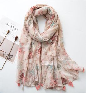 Spanien Summer Tassel Scarf For Women Fashion Floral Print Viscose Scarves Lady Pashmina Bandana Kvinnlig Muslim Hijab 18090CM 2010184452877