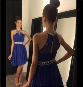 Short Royal Blue Homecoming Dresses 2020 New Halter Tär med strass En linje Chiffon 8: e klass Graduation Mezuniyet Elbiseleri7339609