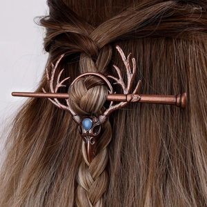 Hair Clips Gothic Retro Crow Skull Skeleton Moonlight Stone Hairpin Y2k Fashion Deer Horn Sticks Accessories For Girl Women