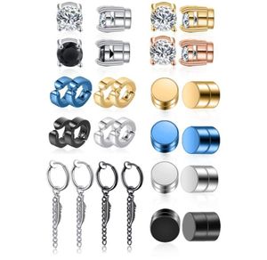 14 par rostfritt stål magnetiska studörhängen klipp på icke piercing fjäder gångjärn bågar örhängen unisex cz magnet örhänge set10084064794