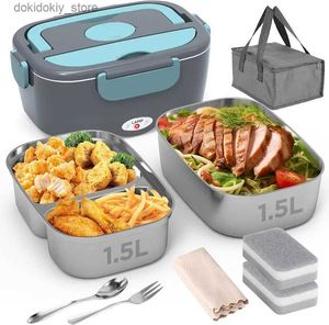 Bento Boxes Electric Lunch Box Food Heater - портативная коробка для быстрого жары (12 В/24 В/110 В/220 В) - 2 упаковки из 1,5 л контейнера из нержавеющей стали L49