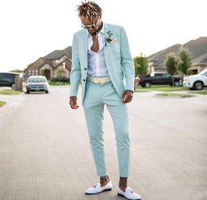 Nyaste Mint Green Mens Suits Slim Fit Two Pieces Beach Groomsmen Wedding Tuxedos For Men Peaked Lapel Formal Prom Suit Jacketpan3625667