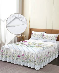 Blue Morocco Spring Flower Wildflower White Bed Skirt Fitted Bedspread With Pillowcases Mattress Cover Bedding Set Sheet 240415