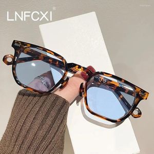 Sunglasses JNPCXI Small Blue Lens Polygon Square Women Retro Rivets Leopard Gradient Shades UV400 Men Punk Sun Glasses