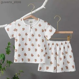 Roupas para roupas de algodão orgânico Caso -tops de verão para meninos Meninas Conjunto unissex Toddlers 2 peças Crianças Baby Outifs Clothing Y240415