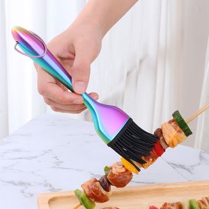 Spice Tools Silicone Oil Brush Stainless Steel Titanium Plated Handle Kitchen BBQ Grilling Baking Cooking Brushes Barbecue Cooking Tool 0415