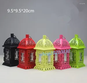 Candle Holders Vintage Moroccan Decor Lanterns Hollow Iron Glass Candlestick Windproof For Wedding Home Decoration