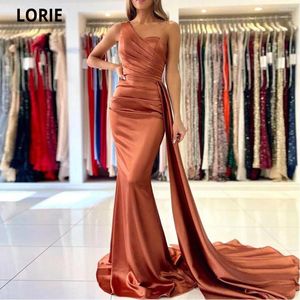 Party Dresses Lorie Brown Mermaid Evening 2024 One Shoulder Sleeveless Pleat For Women Prom Dress med löstagbart tåg