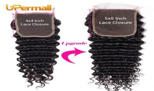 Upermall Virgin Brazilian Transparent Swiss Lace Closure 5x5 Deep Wave Human Hair Middle Three Part 12 14 16 18 20 22 24I61360574327781