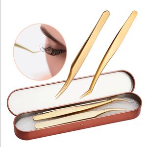 Partihandel Anpassad logotyp LASH TWEEZER Professional Eyelash Extension Gold Tickare Privat etikett Rostfritt stål Lurar Applicator