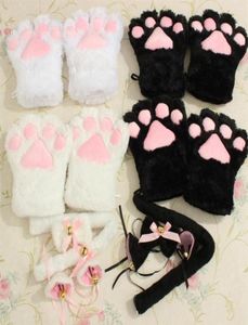 Söt Neko Cat Girl Sweet Kitten Cat Maid Rollplay Anime Cat Ears handskar Set Plush Paw Ear Tail Tie Party Hårdekoration 2 C190212540942