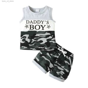 Clothing Sets Summer Instagram hit is for boys in Europe and the United States 1-4 years old sleeveless monogrammed camouflage top camouflag T240415