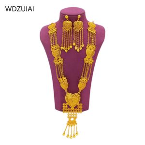 Wdzuiai 24k Gold Color Tassles Neckrace Orening Set African Arab French Woming Wedding Wedding Jewelry Wife Mom Mom Regali 240401