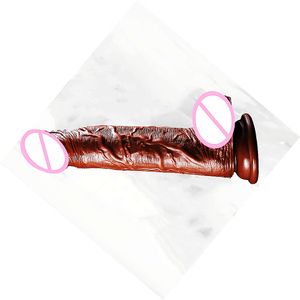 Realistic silicone big dildo and powerful sucker hands-free play vagina G-spot anal brown adult sexy toy 18+