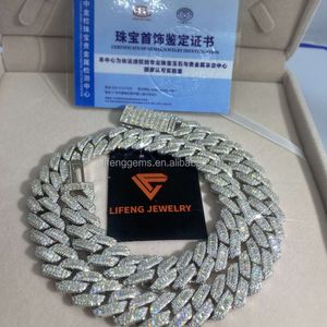 Lifeng Jewelry Bust Down Baguette Cut Vvs Moissanite Cuban Link Chain Necklace 15mm Sterling Silver Hiphop Diamond