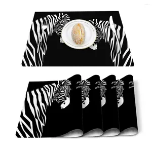 Table Mats Nordic Zebra Black White Animal Printed Cotton Linen Kitchen Placemat Dining Mat Pads Cup Home Decor